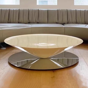 <span class=keywords><strong>Tavolino</strong></span> da Salotto in Vetro Artistico e Acciaio con Specchio Riflettente a Cono, <span class=keywords><strong>Tavolino</strong></span> Laterale Fluttuante - Product Image 2