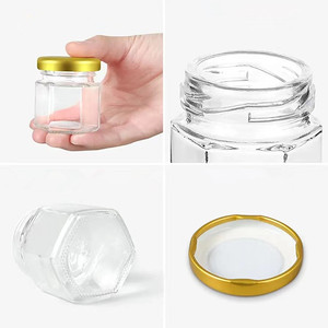 Wholesale Unique 45ml Party Favors Party Favors Honey Jar Mini Hexagons Glass Honey Jar With Metal Lid and Wooden Dipper