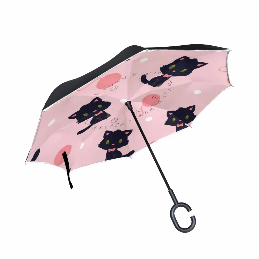 Guarda-chuva reverso para mulheres/crianças, guarda-chuva grande com camada dupla e gancho, à prova de vento
