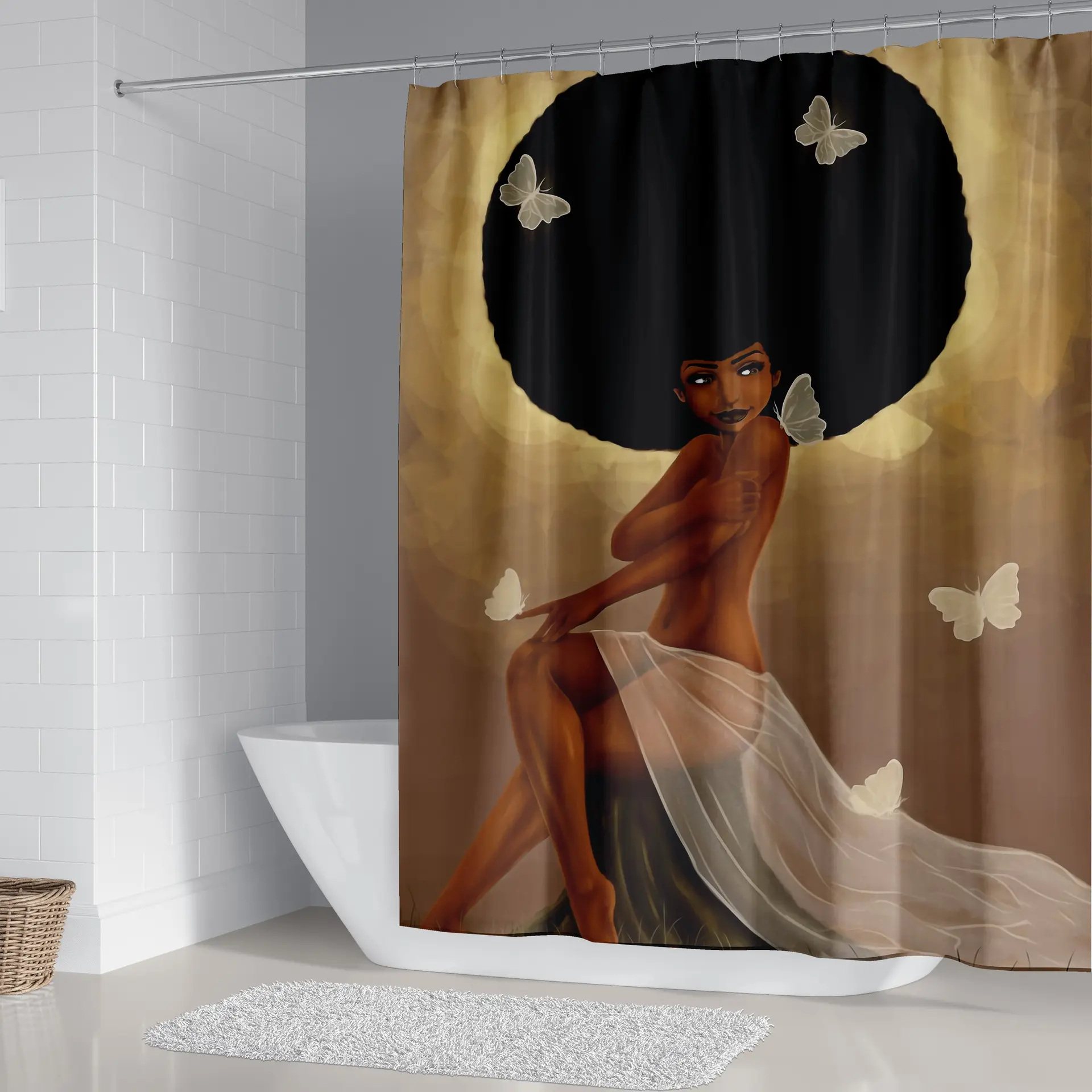 卸売アフリカの女性スタイルのバスカーテン4ピースセットデジタル印刷防水シャワーカーテンセット