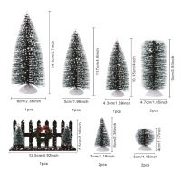 SANWEI Weihnachts-Minidorf Zubehör Weihnachtsbäume Verschneite Bäume Holzzaun Miniatur Winter-Feiertagsdorf Weihnachtsdekoration