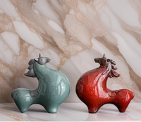 Figurine de cheval du zodiaque en céramique, décoration pour salon, entrée, armoire à vin, table - Petit ornement de cheval porte-bonheur pour la décoration de la maison