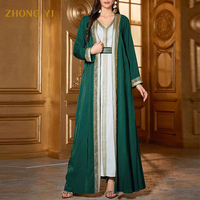 Abaya turque personnalisée pour femmes, 2 pièces en dentelle à manches longues et ceinture, caftan islamique marocain, robe longue modeste pour femme arabe