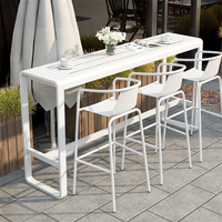 Meubles de bar d'extérieur de qualité commerciale, table de bar en métal en forme de U avec tabourets à accoudoirs, sièges de luxe pour bord de piscine et toit