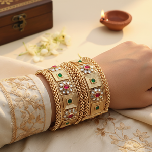 Jewelemarket Openable <b>Bangles</b> <b>Set</b> Green & Pink Gold-Plated Pota Stone Fine Jewelry Collection 2.8 - Product Image 3