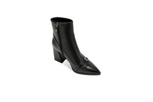 Bottines à bout pointu en peau de serpent <span class=keywords><strong>pour</strong></span> femmes, bottines à talon bloc épais avec fermeture éclair latérale et boucle, bottes sexy <span class=keywords><strong>pour</strong></span> soirée et club - Product Image 5