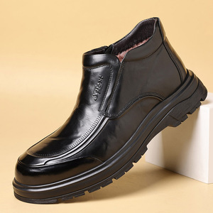 Bottes Martin pour hommes en cuir véritable, bout rond, doublure en fourrure, semelle en caoutchouc, chaussures chaudes isolantes pour l'hiver - Product Image 2