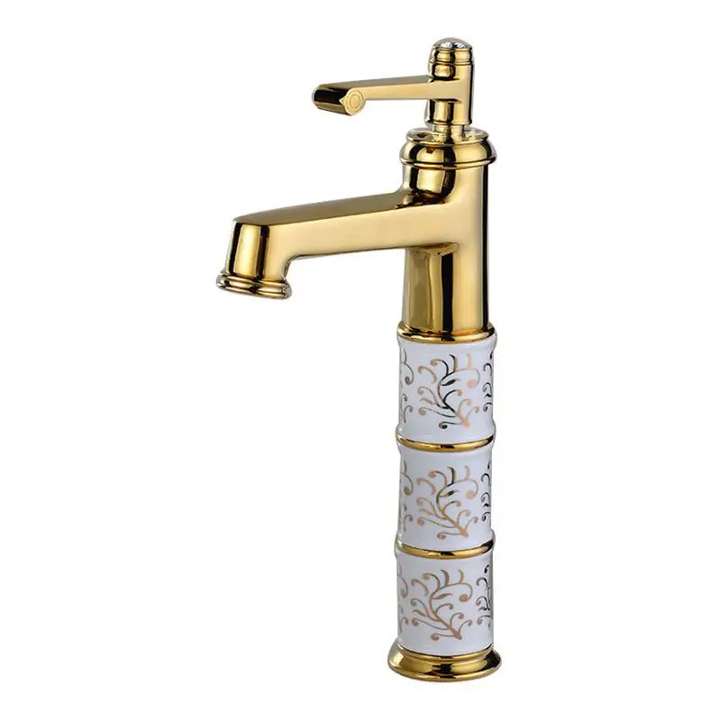 Jiuzan-guanshu robinet de lavabo en or, articles hygiéniques industriels en chine, robinet de lavabo à haute pression, chaud et froid