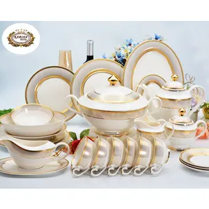 KAROSA ROYAL HI 98PCs GH calidad en relieve oro puro cena conjunto boda porcelana patrón dorado vajilla de lujo