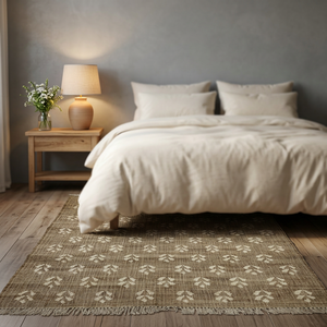 Bohemian Jute Area Rug Abstract Pattern Rectangle Non-Slip Flat Weave Low Pile Eco-Friendly Prayer Bedroom Floor <b>Mat</b> Natural - Product Image 4
