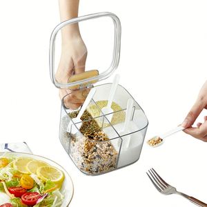 <b>Kitchen</b> Herb Spice <b>Gadgets</b> Airtight Spice Storage 4 Grid Seasoning Box with Spoon - Product Image 1