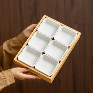 Plateau de service en bois avec poignées et compartiments pour collations, thé, café, usage hôtelier, plusieurs tailles, récipient de rangement - Product Image 2