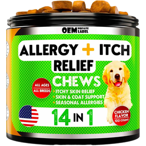 Friandises à mâcher douces pour soulager les allergies canines, soulagement des démangeaisons cutanées, huile de poisson oméga 3, probiotiques, enzymes digestives, prébiotiques, riches en protéines - Product Image 1