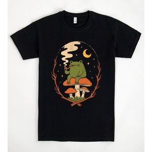 เสื้อยืดลายกบเห็ดพระจันทร์สีดำ ไซส์ M สำหรับผู้ใหญ่ ทุกเพศ - Product Image 1