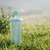 Tasse Boba réutilisable à paillettes Sakura 14MM gobelet à thé à bulles à large ouverture avec couvercle en silicone pailles plus grandes pour les fêtes