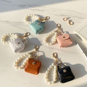 Pendant Car Handmade <b>Mini</b> Earphone Accessory Pu Leather <b>Bag</b> Keychain With Pearl Wristlet - Product Image 1