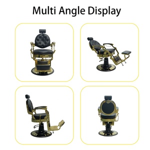 Poltrona da Barbiere Reclinabile Regolabile Vintage in Pelle Resistente Nera e Oro, Attrezzatura da Barbiere e Parrucchiere <span class=keywords><strong>per</strong></span> Salone di Bellezza da <span class=keywords><strong>Uomo</strong></span> - Product Image 6