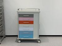 Carro de acero para vías respiratorias estrechas con 7 cajones de colores, gabinete para endoscopios con cerradura, frenos silenciosos y ruedas, carro de anestesia para UCI o uso general