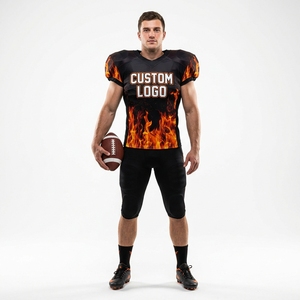 Camiseta de Fútbol Americano Sublimada Personalizada para Hombre, Estampado de Llamas, Poliéster que Absorbe la Humedad, Cuello en V Ajustado, Camisetas Americanas Acolchadas - Product Image 1