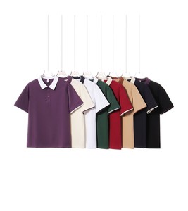 220GSM Breathable Contrast Rib Collar Japanese Academy Casual Loose Fit Short Sleeve <strong>T</strong>-<strong>Shirt</strong> for Mens Wholesale Custom - Product Image 1