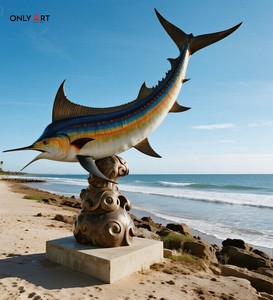 Onlyart Foundry latón fundido bronce pez vela escultura decoración pública al aire libre estatua de pez espada a la venta - Product Image 6