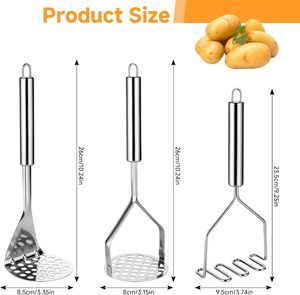 Juego de 3 Machacadores de Patatas - Machacador de Patatas de Acero Inoxidable, Utensilios de Cocina para Aguacate, Frijoles, Ensaladas y Verduras - Product Image 2