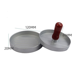 Wholesale Aluminum Alloy Manual Meat Press Three-<b>Grid</b> Meat Cake Tool with Wooden Handle Customizable Kitchen Gadget - Product Image 5