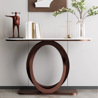 Table console d'entrée moderne avec plateau en marbre et base en métal à double cercle artistique BTCT005 pour la maison ou le bureau