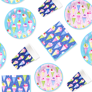 Juego de Vajilla para Fiesta de Cumpleaños Infantil DAMAI con Temática de Helado, Incluye 7 y 9 Platos de Papel, Vasos y Servilletas para 8 Personas - Product Image 3
