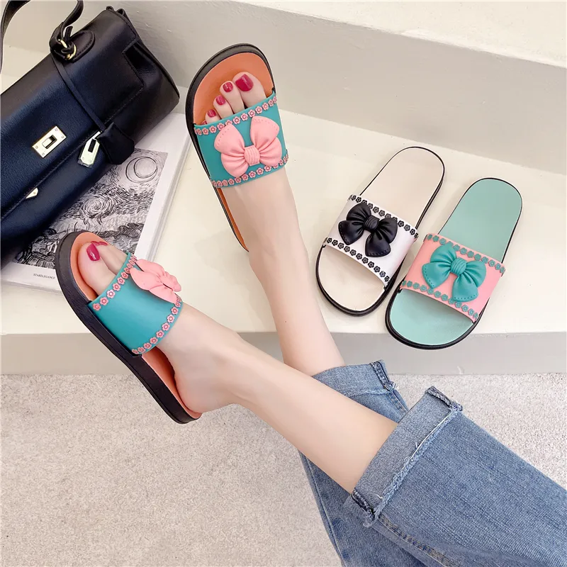 female sandals 2023 pretty women's slippers with bowknot indoor sleepers woman