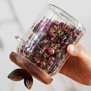 モダンなガラス収納ジャー空気タイト木製蓋キッチンカウンター装飾ガラスキャニスター木製スプーン食品用カスタマイズ可能 - Product Image 2