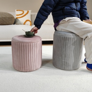 Bailey Supplier Customized Round <strong>Blue</strong> <strong>Velvet</strong> Ottoman Soft <strong>Footstool</strong> Comfortable and Eco-friendly Stool - Product Image 5