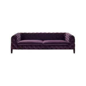 Italy Upholstery European Velvet Sofas Four Seat Foshan Furniture Living Room Modern Windsor Tufted Fabric Sofa