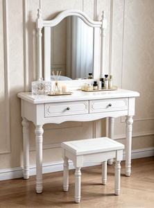 Classic Solid Wood Vanity Table Set with Adjustable <b>Mirror</b> & Stool, 2 Storage Drawers Makeup Desk for Bedroom Dressing Table - Product Image 5