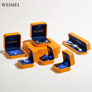 Caja de Joyería WEIMEI de Fábrica, Caja de Joyería de Lujo Octogonal de Cuero PU Naranja, Paquete Personalizado para Anillos, Pendientes, Diamantes, con Luz - Product Image 3