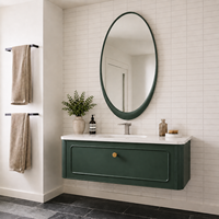 Meuble-lavabo mural moderne pour salle de bain, finition laquée verte, armoire sous-évier minimaliste, tiroir à fermeture douce, miroir intelligent rétroéclairé