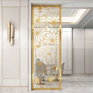 EX242 Modern Laser Cut Stainless Steel Partition <b>Wall</b> Divider with Gold Finish Bespoke Design Foldable Room Separator - Product Image 1