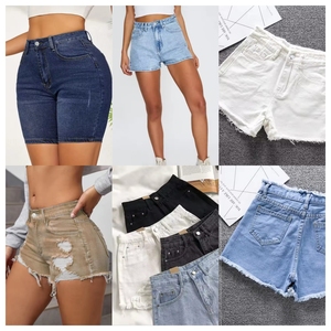 New Fashion Distressed Denim Shorts With Cut-Out And Frayed Hem Regular Fit Women's Summer Casual <b>Jeans</b> Solid Color Sexy Style - Product Image 4
