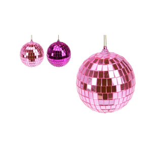 Pendentif boule miroir en plastique fuchsia/rose diamanté 8CM ASS. - Product Image 1
