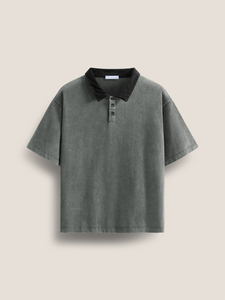 Polo en coton Oxford uni surdimensionné pour homme avec col contrastant, manches courtes, coupe décontractée - Product Image 1
