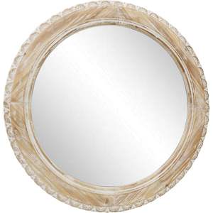 Parisloft 29.5 "รอบผนังกระจกกับกรอบแกะสลักบ้านไร่กระจกไม้วงกลมสำหรับห้องนั่งเล่น, ห้องนอน, ห้องครัว, - Product Image 6