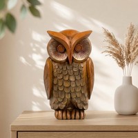 Figurine d'hibou en résine de style médiéval, imitation grain de bois, décoration d'intérieur, salon, bureau, pièce décorative artisanale, 9,8x14,8x9 cm