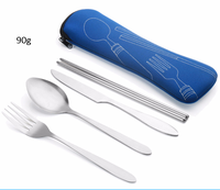Vente en gros, ensemble de couverts de voyage portables réutilisables 4 pièces avec sac de transport, ensemble de couverts pour boîte à lunch