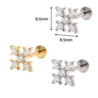 Kaishee 16G Titane Labret à dos plat sans filetage pour piercing de tragus, cartilage d'oreille et lèvre, bijou corporel avec incrustation de zircon cubique