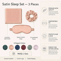 Masque de sommeil en satin de soie, chouchou pour cheveux, masque carré pour les yeux, ensemble en boîte cadeau couleur unie