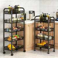 Chariot utilitaire roulant à 4 niveaux en acier inoxydable avec crochets latéraux, support compact pour conteneurs alimentaires, pour cuisine, salon, armoire