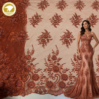 Tissu en dentelle de tulle brodé tissé en gros avec perles et sequins pour robes de mariée, sacs et chaussures - Double face, résistant au rétrécissement