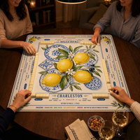Tapis de table de mahjong américain, couverture de table carrée, bleu, blanc, porcelaine, imprimé citron, accessoires de mahjong pour soirée de jeu