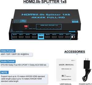 SYONG Répartiteur HDMI 4K60Hz 8 ports 1 entrée 8 sorties avec scalaire, compatible HDMI2.0b et HDCP2.2, fonction miroir pour Xbox PS4 Fire Stick - Product Image 5