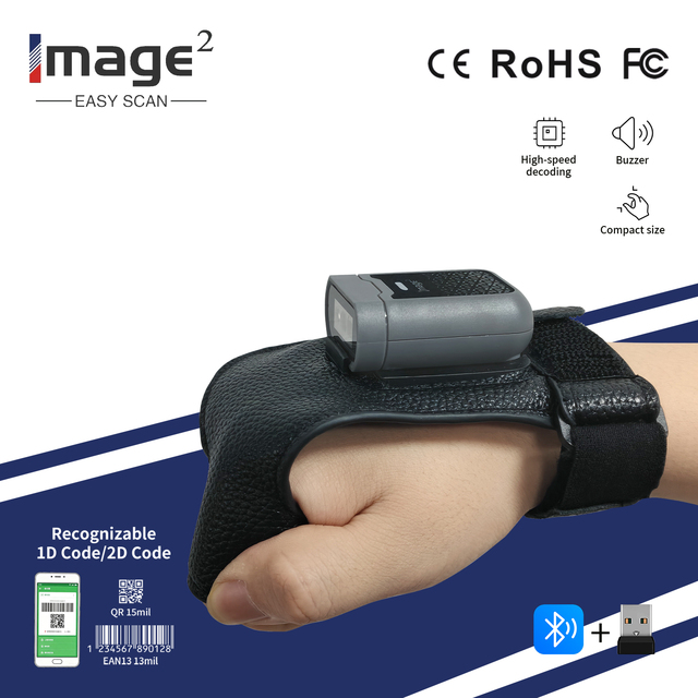 Professional Wearable Barcode Scanner Durable Barcode Reader 670mAh Battery USB/ for Warehouse Courier Logistics Stock
